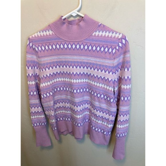 Aspen Mockneck Long Sleeve Lavender Fair Isle Print Cozy Sweater Size Large - Picture 5 of 10